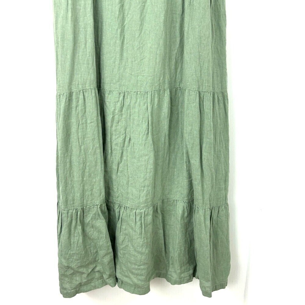 Nicole Miller M Dress Sage Linen Blend Tiered Maxi Boho Cottage Flowy Lagenlook - Picture 7 of 11